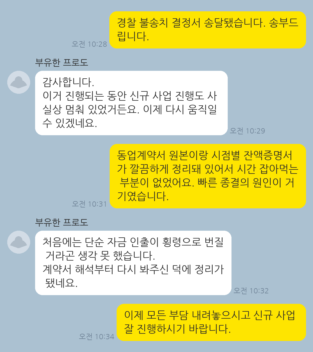 동업 정리 과정에서 발생한 자금 인출이 업무상횡령으로 입건되었으나 불송치된 의뢰인