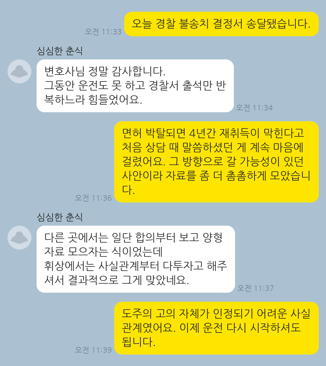생계 운전 중 도주치상으로 입건되었으나 불송치로 면허까지 유지한 의뢰인