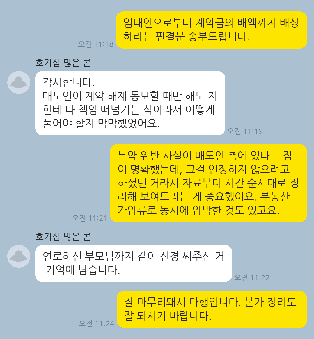 매도인의 특약 위반에 대해 위약금 청구 소송을 제기하여 계약금의 배액을 배상받은 의뢰인