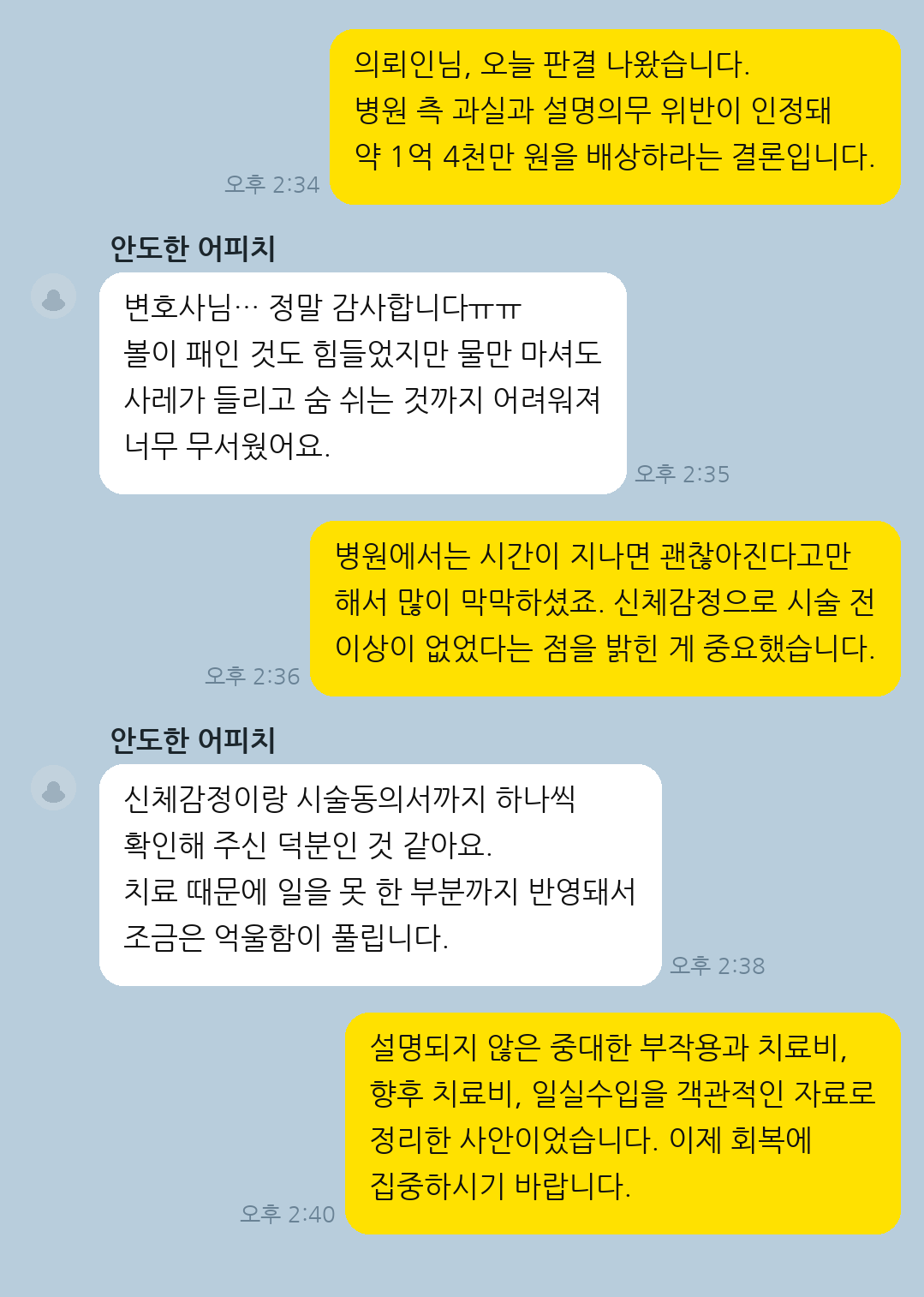 볼 보톡스 시술 후 볼패임·안면마비와 호흡·연하곤란이 발생했으나 의료과실을 입증해 약 1억 4천만 원을 배상받은 의뢰인